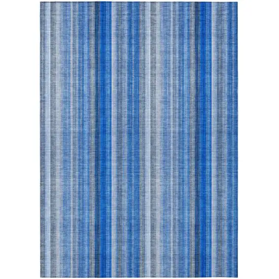 Blue Striped Washable Non Skid Indoor Outdoor Area Rug Photo 2