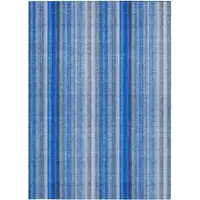 Photo of Blue Striped Washable Non Skid Indoor Outdoor Area Rug