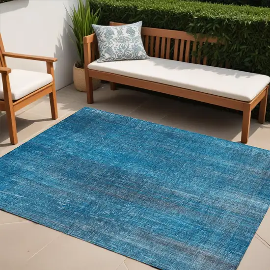 Blue Striped Washable Non Skid Indoor Outdoor Area Rug Photo 1