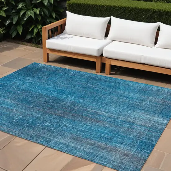 Blue Striped Washable Non Skid Indoor Outdoor Area Rug Photo 1