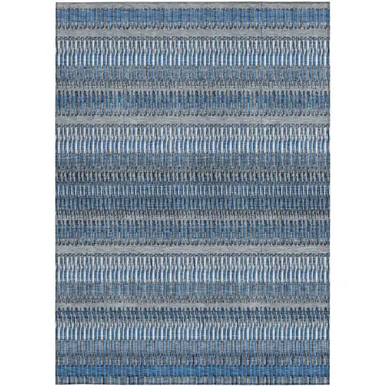 Denim Blue And Ivory Striped Washable Indoor Outdoor Area Rug Photo 5