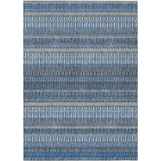 Blue Striped Washable Non Skid Indoor Outdoor Area Rug Photo 2