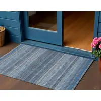 Photo of Blue Striped Washable Non Skid Indoor Outdoor Area Rug