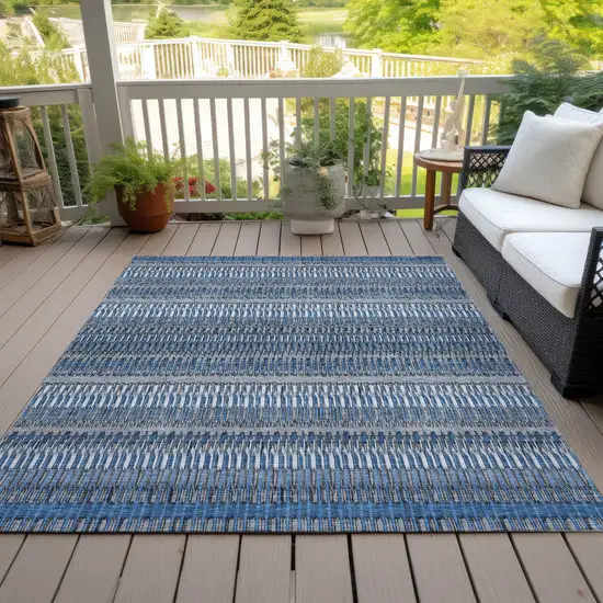 Blue Striped Washable Non Skid Indoor Outdoor Area Rug Photo 6