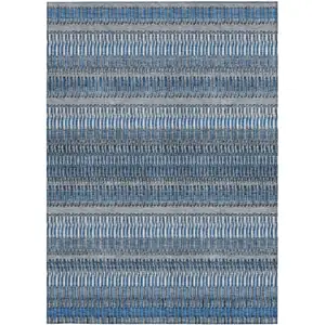 Photo of Blue Striped Washable Non Skid Indoor Outdoor Area Rug