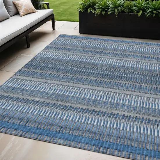 Blue Striped Washable Non Skid Indoor Outdoor Area Rug Photo 1