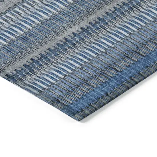 Blue Striped Washable Non Skid Indoor Outdoor Area Rug Photo 6