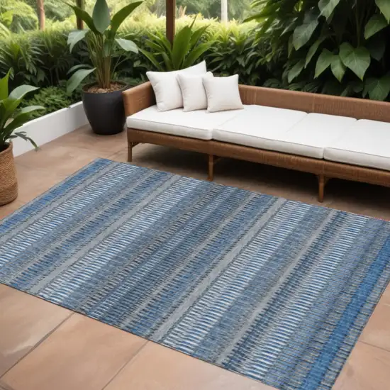 Blue Striped Washable Non Skid Indoor Outdoor Area Rug Photo 1