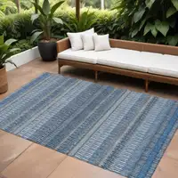 Photo of Blue Striped Washable Non Skid Indoor Outdoor Area Rug