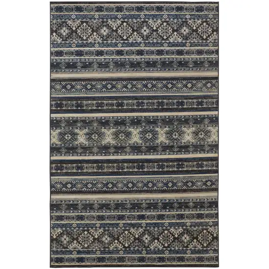 Blue Tan And Black Geometric Power Loom Distressed Stain Resistant Area Rug Photo 1