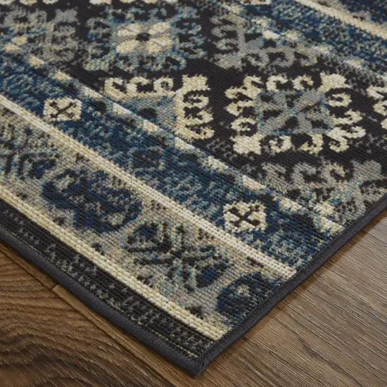 Blue Tan And Black Geometric Power Loom Distressed Stain Resistant Area Rug Photo 8