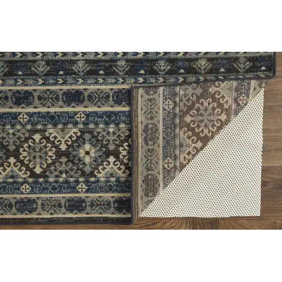 Blue Tan And Black Geometric Power Loom Distressed Stain Resistant Area Rug Photo 1