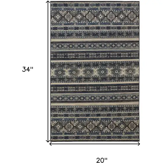 Blue Tan And Black Geometric Power Loom Distressed Stain Resistant Area Rug Photo 4