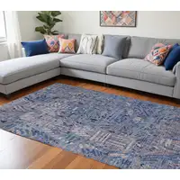 Photo of Blue Tan and Gray Abstract Power Loom Washable Area Rug