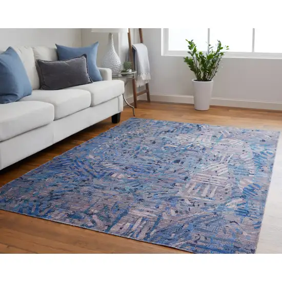 Blue Tan and Gray Abstract Power Loom Washable Area Rug Photo 9