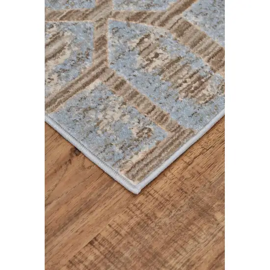 Blue Taupe And Ivory Floral Distressed Stain Resistant Area Rug Photo 5