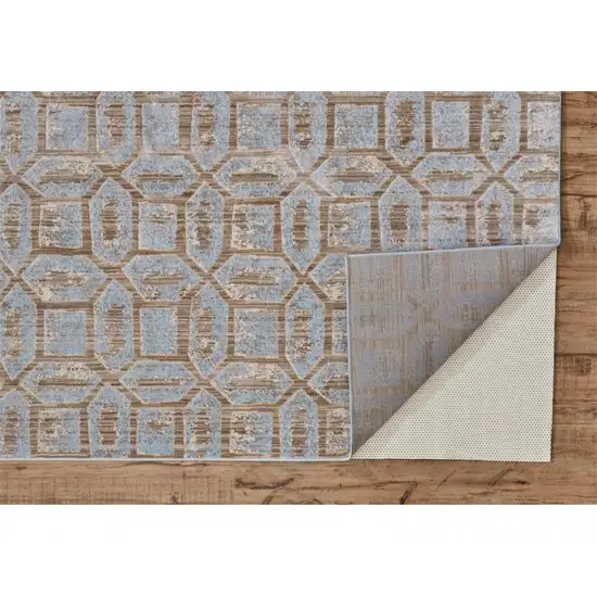 Blue Taupe And Ivory Floral Distressed Stain Resistant Area Rug Photo 6