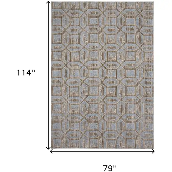 Blue Taupe And Ivory Floral Distressed Stain Resistant Area Rug Photo 8