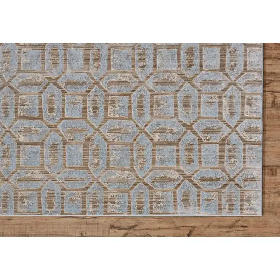 Blue Taupe And Ivory Floral Distressed Stain Resistant Area Rug Photo 3