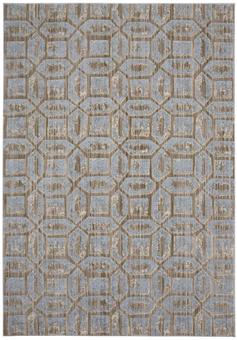 Blue Taupe And Ivory Floral Distressed Stain Resistant Area Rug Photo 1