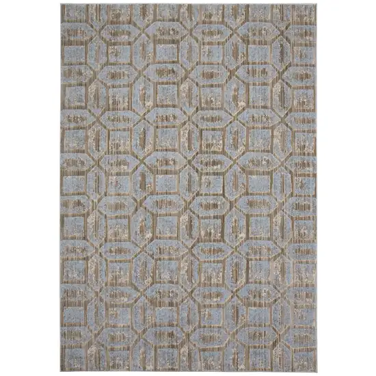 Blue Taupe And Ivory Floral Distressed Stain Resistant Area Rug Photo 1