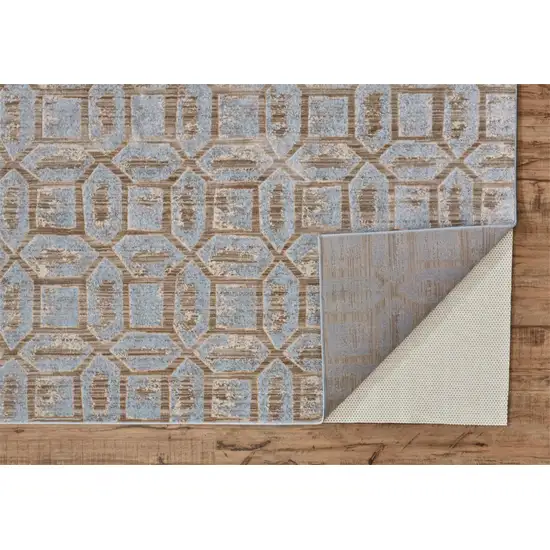 Blue Taupe And Ivory Floral Distressed Stain Resistant Area Rug Photo 8
