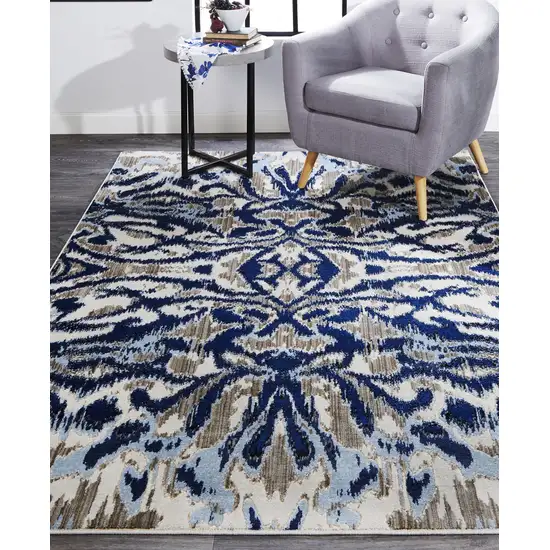 Blue Taupe And Ivory Ikat Distressed Area Rug Photo 5