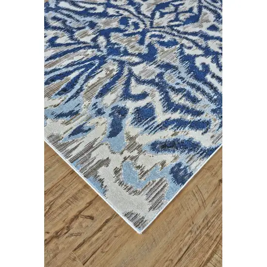 Blue Taupe And Ivory Ikat Distressed Area Rug Photo 4