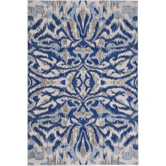 Blue Taupe And Ivory Ikat Distressed Area Rug Photo 1