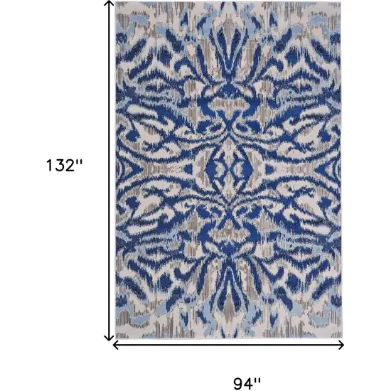 Blue Taupe And Ivory Ikat Distressed Area Rug Photo 6