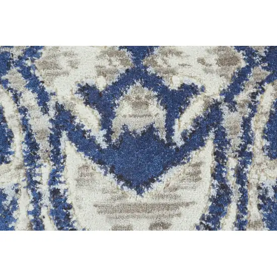 Blue Taupe And Ivory Ikat Distressed Area Rug Photo 7