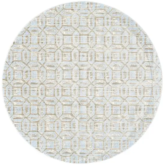 Blue Taupe And Ivory Round Floral Distressed Stain Resistant Area Rug Photo 1