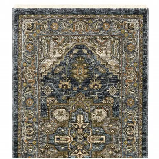 8' Blue and Green Oriental Power Loom Runner Rug Photo 7