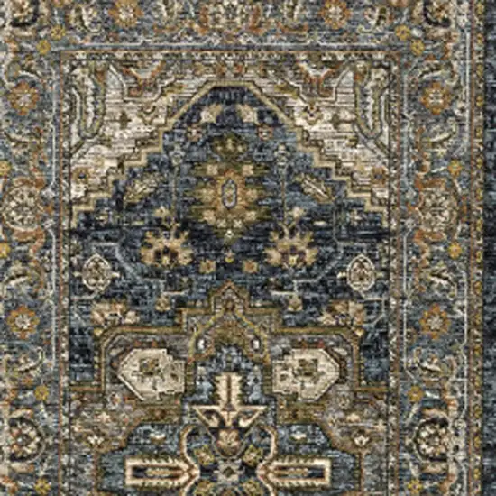 8' Blue and Green Oriental Power Loom Runner Rug Photo 6