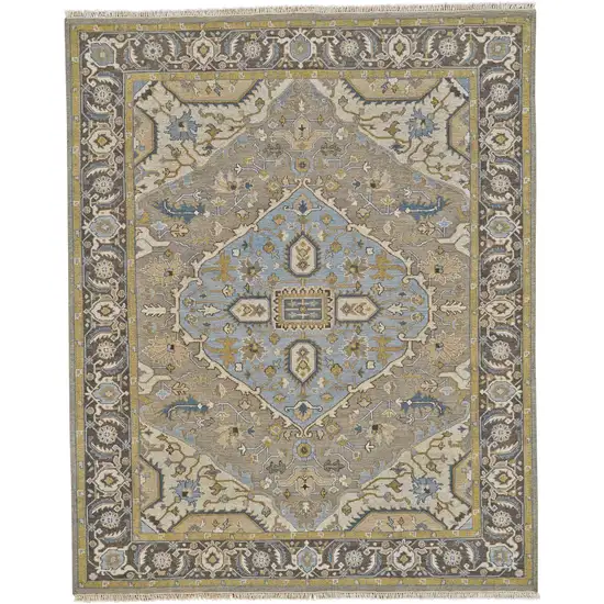 Blue Taupe and Tan Wool Oriental Hand Knotted Area Rug Photo 2