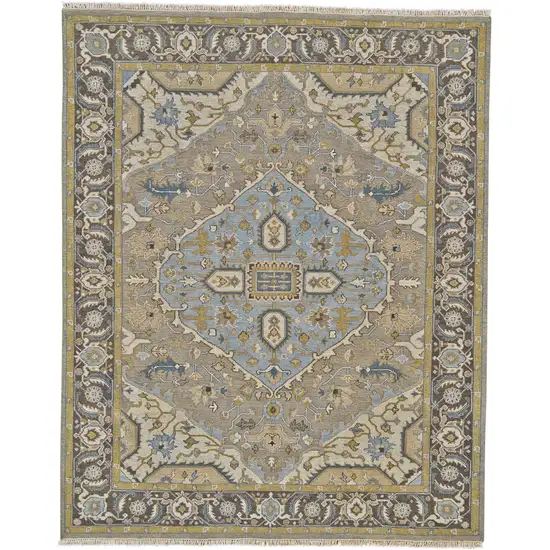 Blue Taupe and Tan Wool Oriental Hand Knotted Area Rug Photo 5