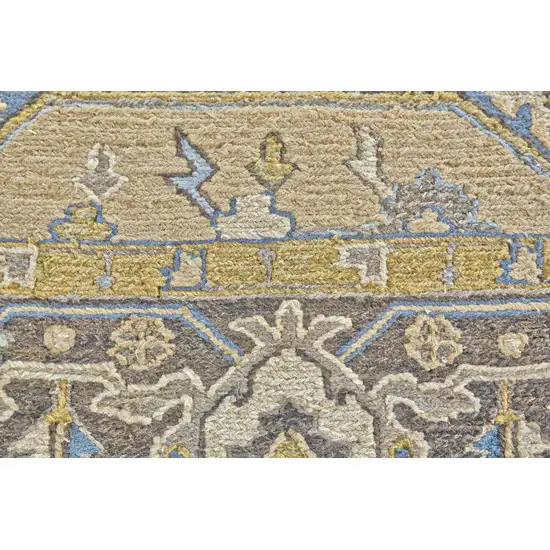 Blue Taupe and Tan Wool Oriental Hand Knotted Area Rug Photo 6