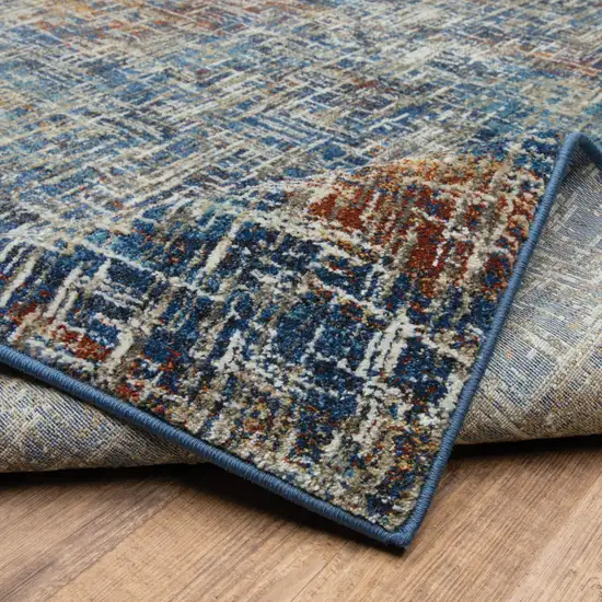 Blue Teal Gold Rust And Beige Abstract Power Loom Stain Resistant Runner Rug Photo 9