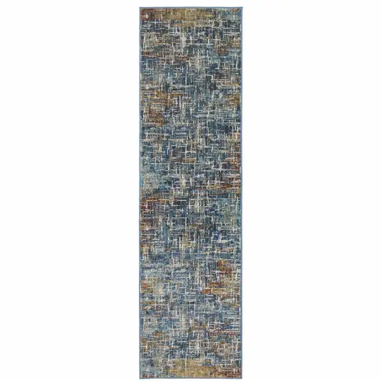 Blue Teal Gold Rust And Beige Abstract Power Loom Stain Resistant Runner Rug Photo 1