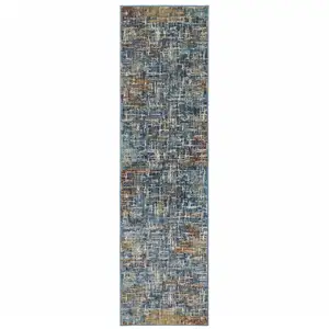 Photo of Blue Teal Gold Rust And Beige Abstract Power Loom Stain Resistant Runner Rug