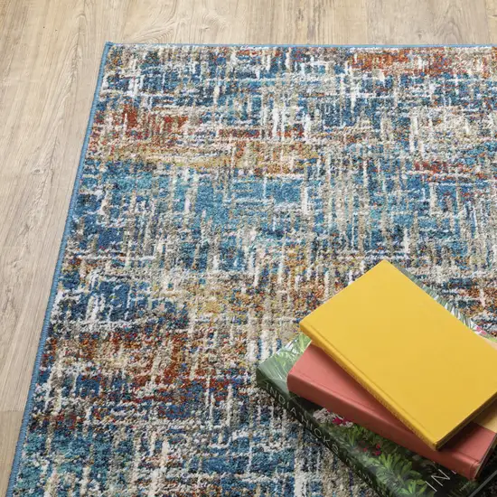 Blue Teal Gold Rust And Beige Abstract Power Loom Stain Resistant Runner Rug Photo 7