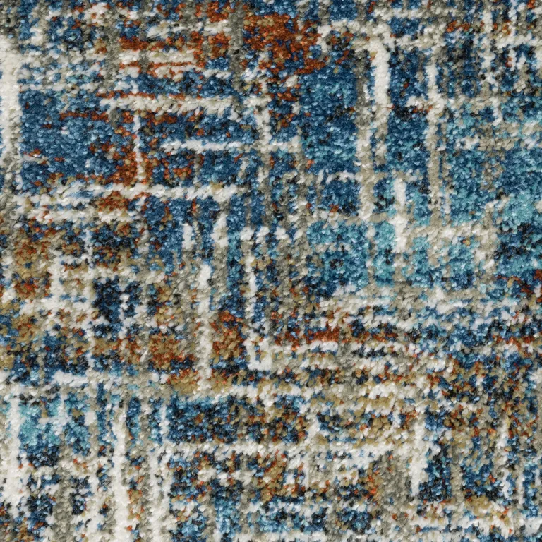 Blue Teal Gold Rust And Beige Abstract Power Loom Stain Resistant Runner Rug Photo 4