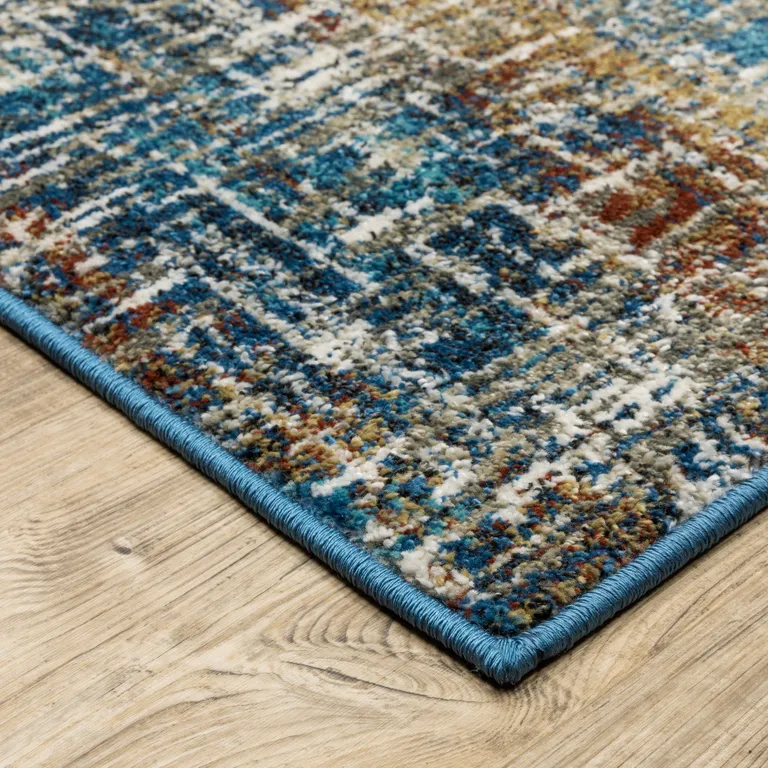 Blue Teal Gold Rust And Beige Abstract Power Loom Stain Resistant Runner Rug Photo 5