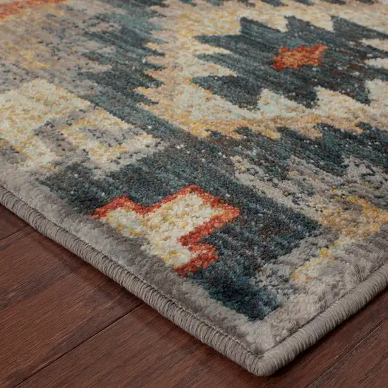 Blue Teal Grey Orange Gold Ivory And Rust Geometric Power Loom Stain Resistant Area Rug Photo 3