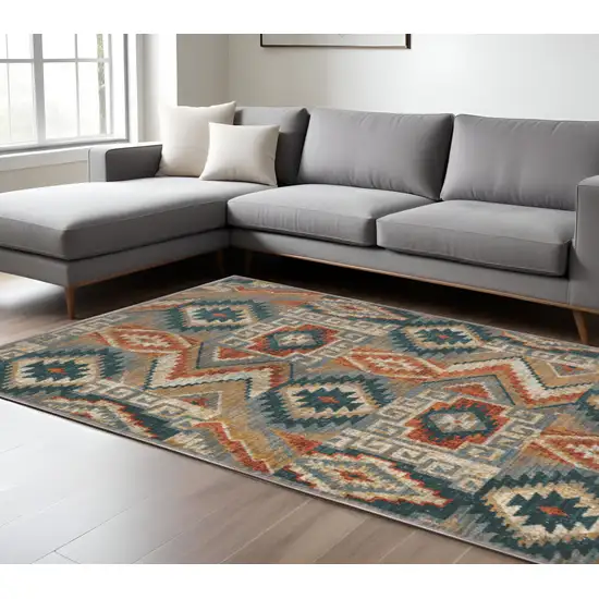 Blue and Ivory Geometric Power Loom Area Rug Photo 1