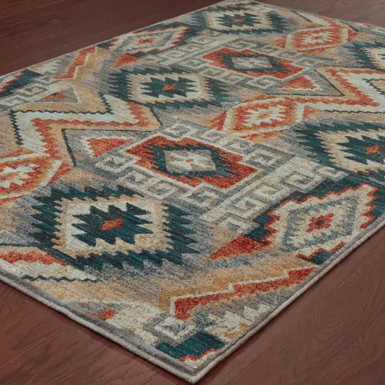 Blue Teal Grey Orange Gold Ivory And Rust Geometric Power Loom Stain Resistant Area Rug Photo 4