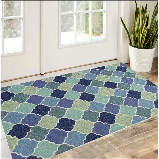 Blue Trellis Uv Treated Area Rug Photo 1