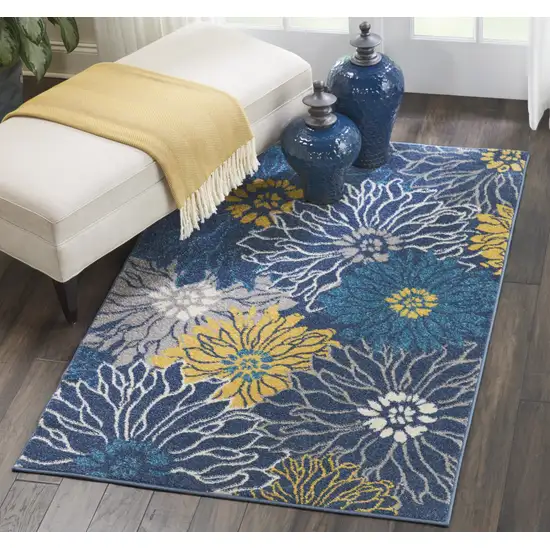 Blue And Gold Floral Area Rug Photo 9