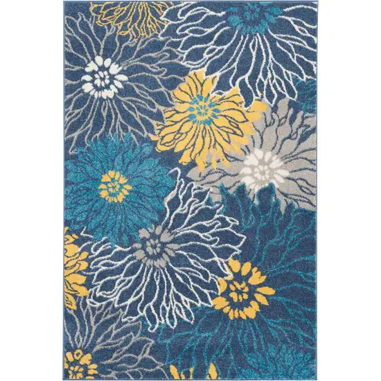 Blue And Gold Floral Area Rug Photo 1