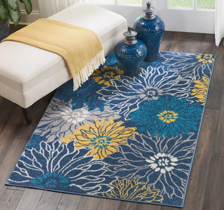 Blue Tropical Flower Area Rug Photo 1